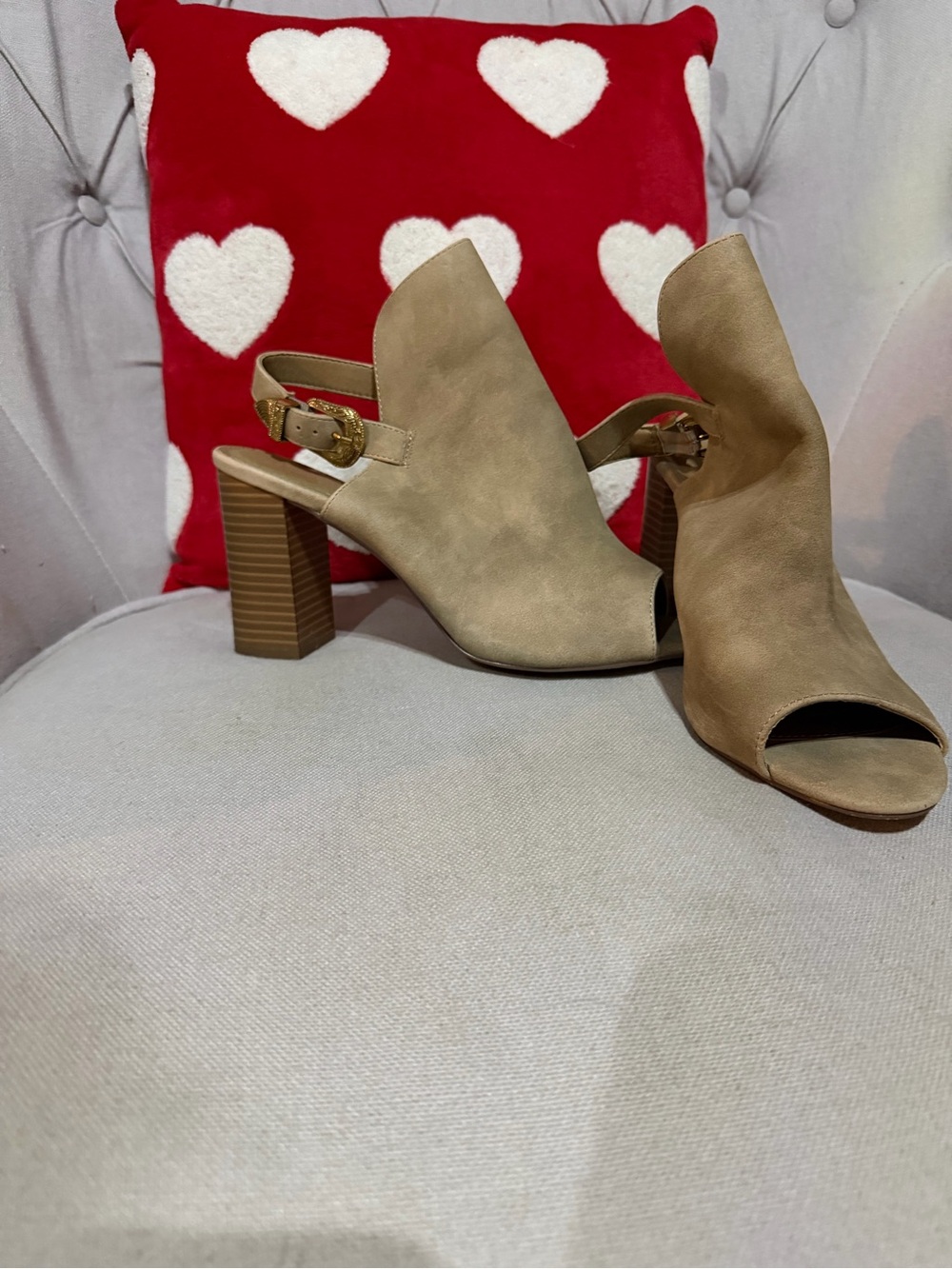 Charlotte Russe Taupe Open-Toe Block Heel Slingbacks